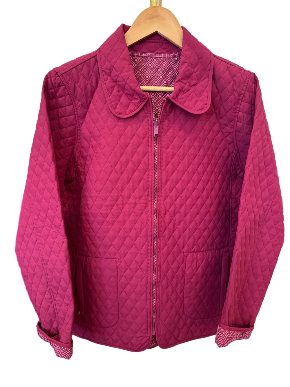 BlassPort-Reversible-Quilted-Pink Gingham-Zip-Jacket-Long Sleeve-Women Medium